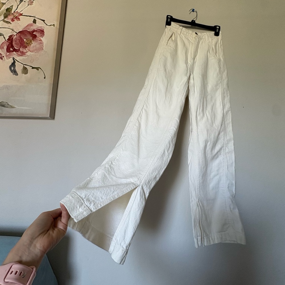 Zara Cream Lightweight Pleated Ivory Jeans High-Waist Relaxed Fit - Picture 4 of 9